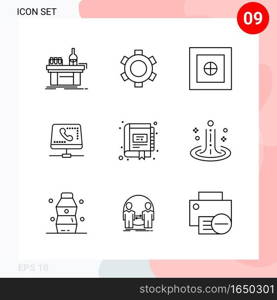 Vector Pack of 9 Icons in Line Style. Creative Outline Pack isolated on White Background for Web and Mobile.. Creative Black Icon vector background