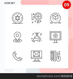 Vector Pack of 9 Icons in Line Style. Creative Outline Pack isolated on White Background for Web and Mobile.. Creative Black Icon vector background