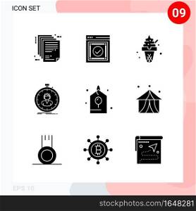 Vector Pack of 9 Icons in Solid Style. Creative Glyph Pack isolated on White Background for Web and Mobile.. Creative Black Icon vector background