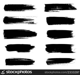 vector paint stroke brush, black textures isolated on white background. ink splash brushes for banner artistic illustration elements