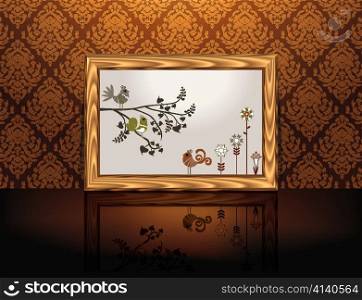 vector painting with damask background