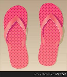 vector pair of pink flip flops on the sand