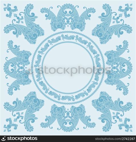 vector paisley square pattern in blue, place for your text