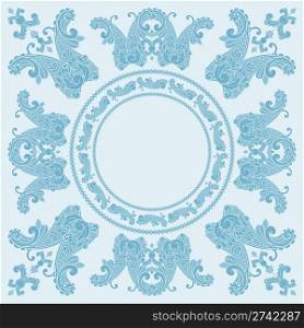 vector paisley square pattern in blue, place for your text