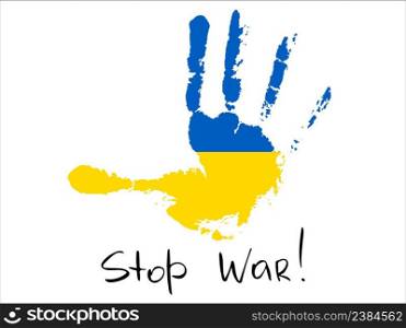 Vector palm in the colors of the ukrainian flag with stop the war in Ukraina. Vector palm in the colors of the ukrainian flag with stop the war in Ukraina.