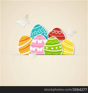 Vector paper background with Easter eggs and butterflies