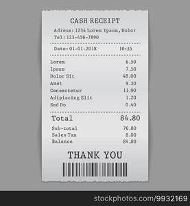 vector paper check, sell receipt or bill template. vector paper cash sell receipt