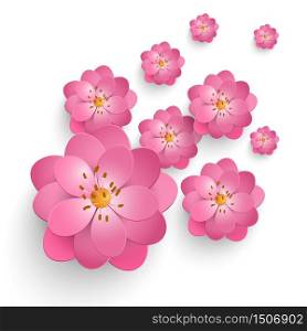 Vector paper cut sakura flowers. Floral volumetric composition. Elegant element for invitaion cards.
