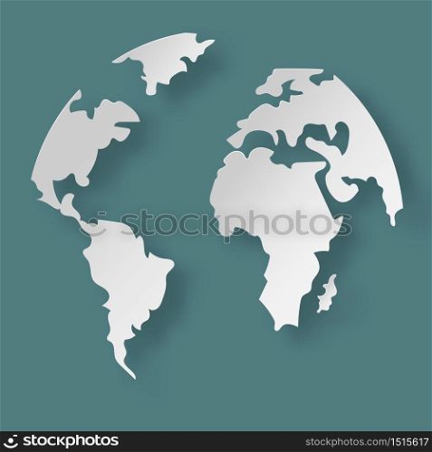 vector paper cut world map on blue background