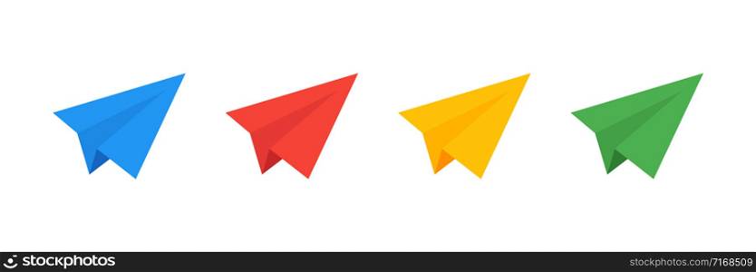 Vector paper plane isolated. Colored set of planes. Airplane symbol. Travel icon. EPS 10