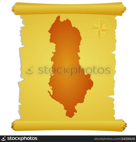 Vector parchment with a silhouette of Albania