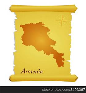 Vector parchment with a silhouette of Armenia