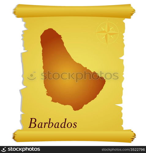 Vector parchment with a silhouette of Barbados