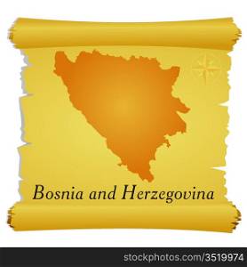 Vector parchment with a silhouette of Bosnia and Herzegovina