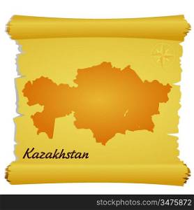 Vector parchment with a silhouette of Kazakhstan