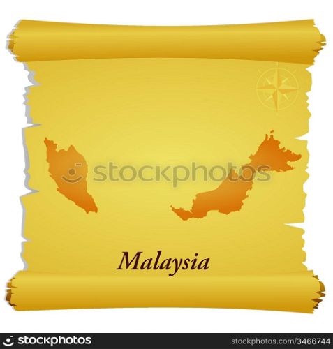 Vector parchment with a silhouette of Malaysia
