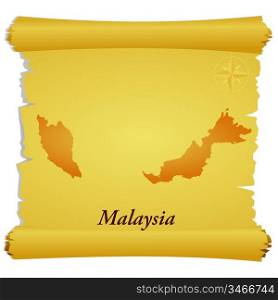 Vector parchment with a silhouette of Malaysia