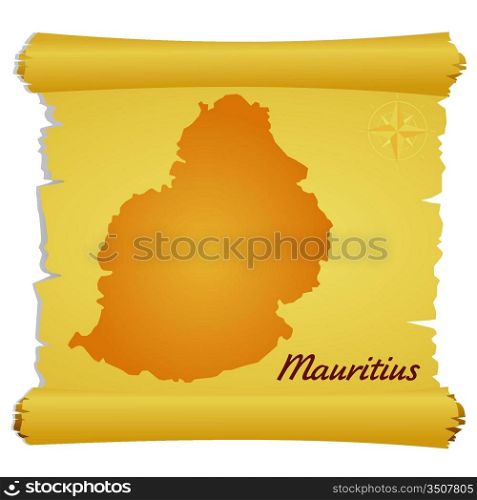 Vector parchment with a silhouette of Mauritius