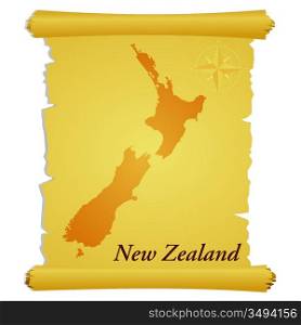 Vector parchment with a silhouette of New Zealand