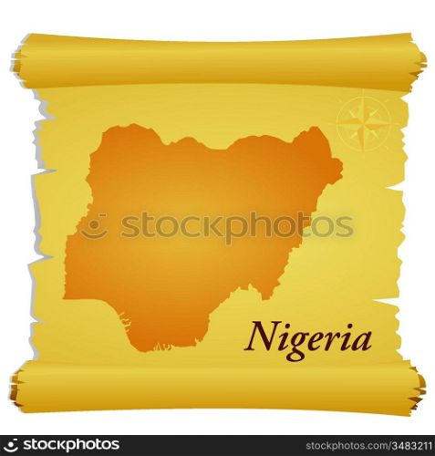 Vector parchment with a silhouette of Nigeria