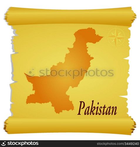 Vector parchment with a silhouette of Pakistan