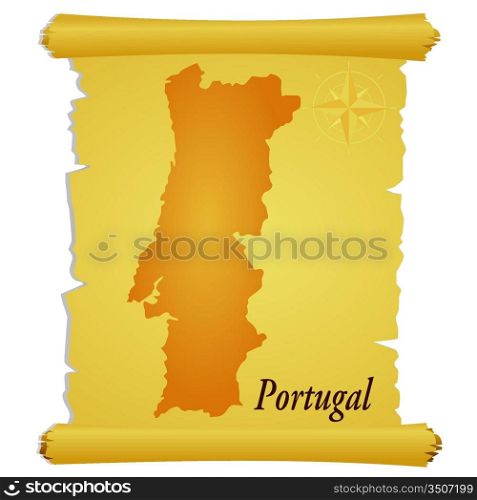 Vector parchment with a silhouette of Portugal