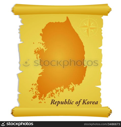 Vector parchment with a silhouette of Republic of Korea