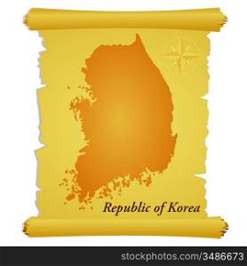 Vector parchment with a silhouette of Republic of Korea