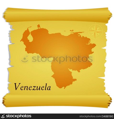 Vector parchment with a silhouette of Venezuela