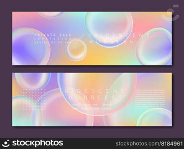 Vector Pastel Iridescent Bubbles Overlapping Background Illustration for Jewelry, Luxury Brand Web Banner or Voucher.