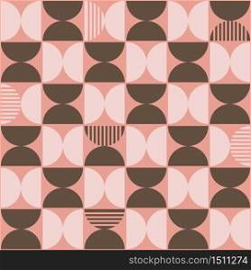 Vector Pastel Pink & Brown Semi Circles Seamless Pattern with Stripes