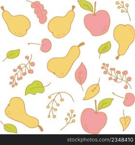 Vector pattern of colorfull pears, apples and berries