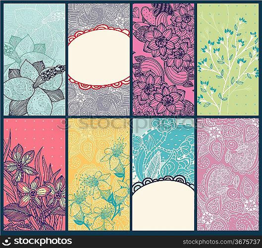 vector pattern of different flowers and leaves