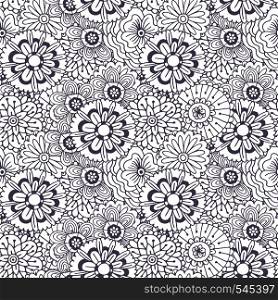Vector pattern with abstract flowers ornament. Adult coloring book page. Zentangle seamless design.. Vector pattern with abstract flowers ornament. Adult coloring book page. Zentangle seamless design