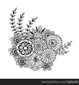 Vector pattern with abstract ornament of flowers. Adult coloring book page. Zentangle art for design decoration. Vector pattern with abstract ornament of flowers. Adult coloring book page. Zentangle art for design