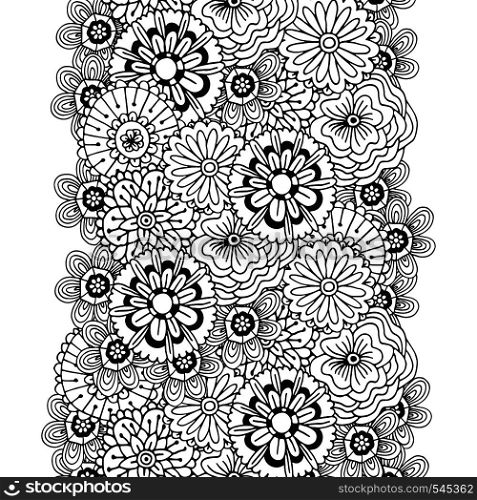 Vector pattern with abstract ornament of flowers. Adult coloring book page. Unique design for decoration.. Vector pattern with abstract ornament of flowers. Adult coloring book page. Unique design for decoration
