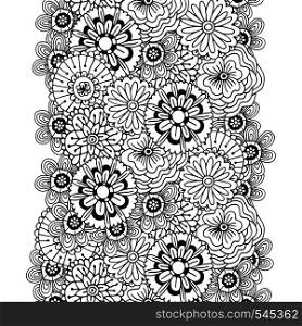 Vector pattern with abstract ornament of flowers. Adult coloring book page. Unique design for decoration.. Vector pattern with abstract ornament of flowers. Adult coloring book page. Unique design for decoration