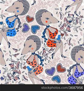 vector pattern with fancy foxes and fashion shoes