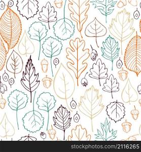 Vector pattern with hand-drawn autumn leaves. . Autumn leaves -vector pattern