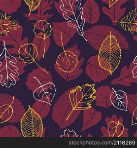 Vector pattern with hand-drawn autumn leaves. . Autumn leaves -vector pattern