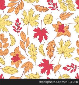Vector pattern with hand-drawn autumn leaves. Vector illustration. . Wreath of autumn leaves.
