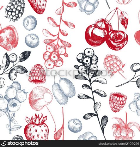 Vector pattern with hand-drawn berries. . Vector pattern with berries.