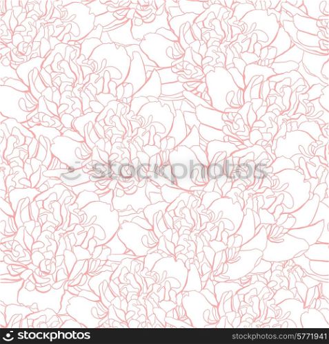 Vector pattern with peony and foliage. Hand drawn illustration.. Vector pattern with peony and foliage. Hand drawn illustration