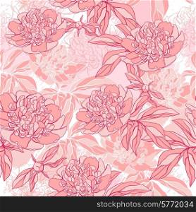 Vector pattern with peony and foliage. Hand drawn illustration.. Vector pattern with peony and foliage.