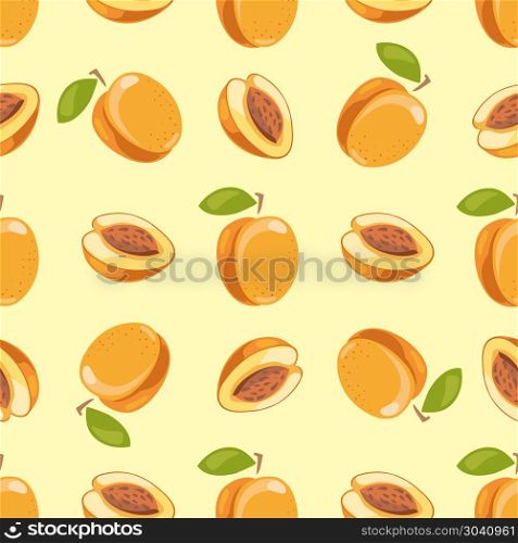 Vector peach seamless pattern yellow background. Vector peach seamless pattern yellow background. Sweet ripe fruit illustration