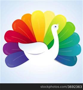 Vector peackok bird with rainbow feathers - abstract concept