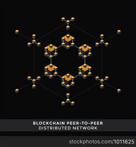vector peer-to-peer distributed database algorithms principal scheme infographic blockchain network architecture technology digital business concept illustration. cryptocurrency blockchain technology concept