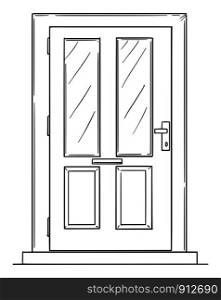 Vector pen and ink drawing of family house or door with small windows.. Vector Drawing of Door or Family House Entrance