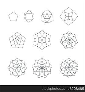 vector pentagon black outline monochrome variations sacred geometry decoration elements collection isolated white background &#xA;
