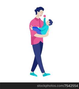 Vector people character. Father and him child spending time together, happy male parent. Colorful flat concept illustration.. Vector people character. Father and him child spending time together